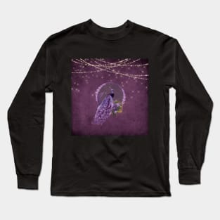 Wonderful peacock and flowers in purple colors Long Sleeve T-Shirt